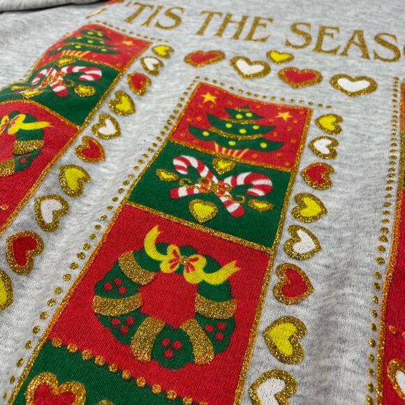 Vintage Christmas Tis The Season Candy Cane Gray Crewneck Sweatshirt Size XL - Picture 3 of 8